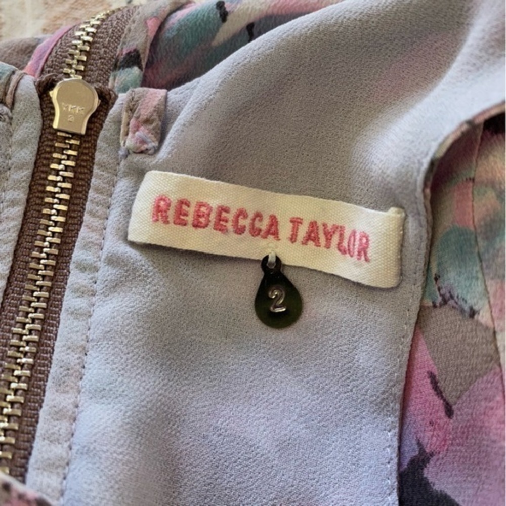 Rebecca Taylor Gray Pink Blue Silk Floral Mai Tai Time A-Line Twee Dress 2 - Picture 10 of 15
